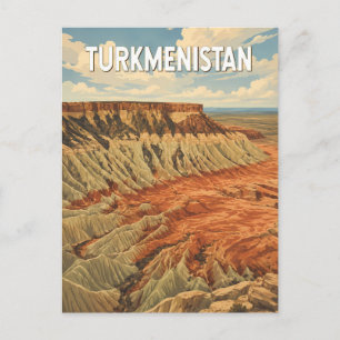 Postal Ilustración de Turkmenistán Arte de Viaje Vintage