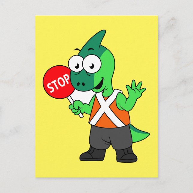 Postal Ilustración de un Agente de Tráfico Parasaurolophu (Anverso)