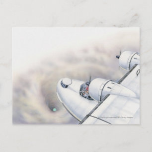 Postal Ilustracion de un avión volando sobre un agujero d