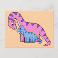 Ilustracion De Un Brachiosaurio Madre E Hijo.