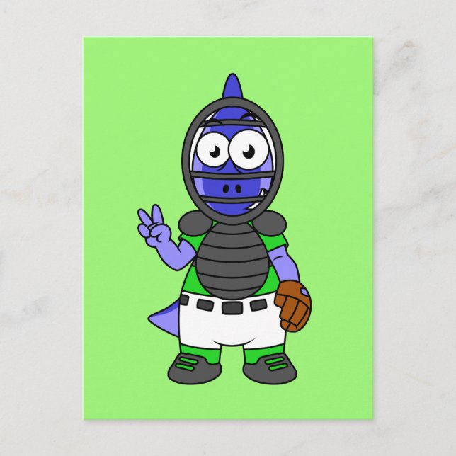 Postal Ilustracion De Un Catcher De Béisbol Parasauroloph (Anverso)