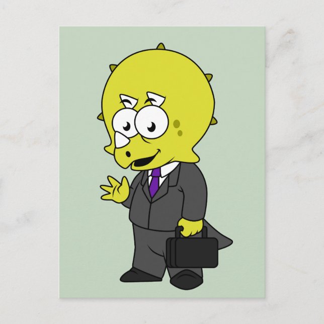 Postal Ilustración de un empresario Triceratops. (Anverso)