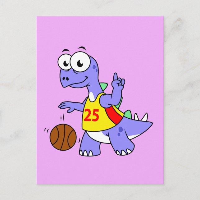 Postal Ilustracion De Un Estegosaurio Jugando Baloncesto. (Anverso)