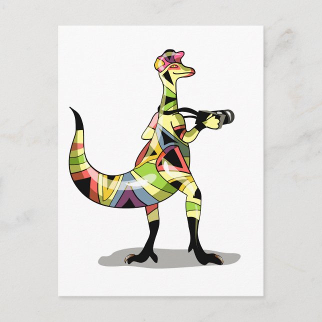 Postal Ilustracion De Un Fotógrafo Iguanodon. (Anverso)