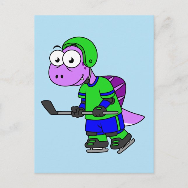 Postal Ilustracion De Un Jugador De Hockey Spinosaurus. (Anverso)