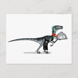 Postal Ilustracion De Un Mozo De Comida Raptor.