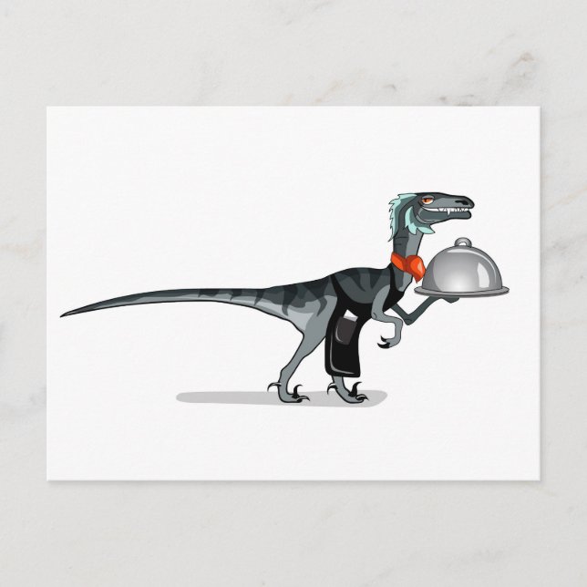 Postal Ilustracion De Un Mozo De Comida Raptor. (Anverso)