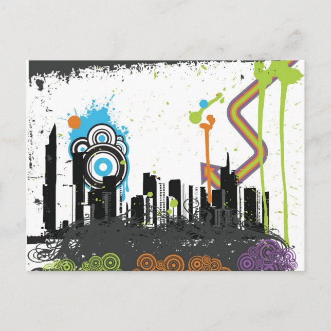 Postal Ilustracion de un paisaje urbano agrio (Anverso)