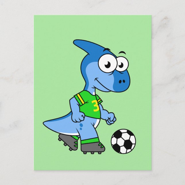 Postal Ilustracion De Un Parasaurolophus Jugando Fútbol. (Anverso)
