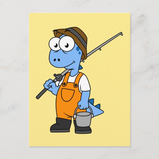 Postal Ilustracion De Un Pescador Allosauro. (Anverso)