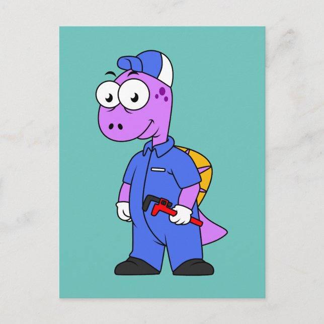 Postal Ilustracion De Un Plomero De Spinosaurus. (Anverso)