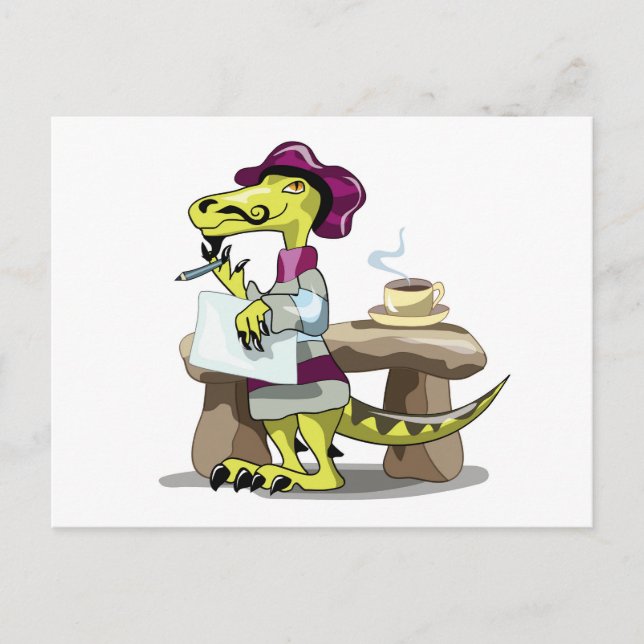Postal Ilustración de un poeta raptor de dibujos animados (Anverso)