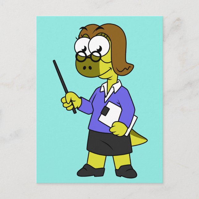 Postal Ilustracion De Un Profesor De Paquicefalosaurio. (Anverso)
