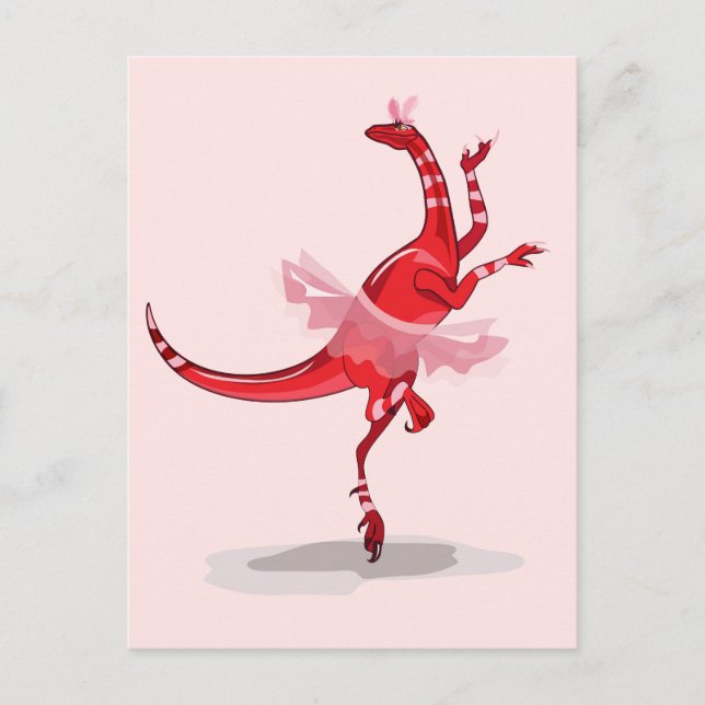 Postal Ilustración de un raptor bailarín de ballet. (Anverso)