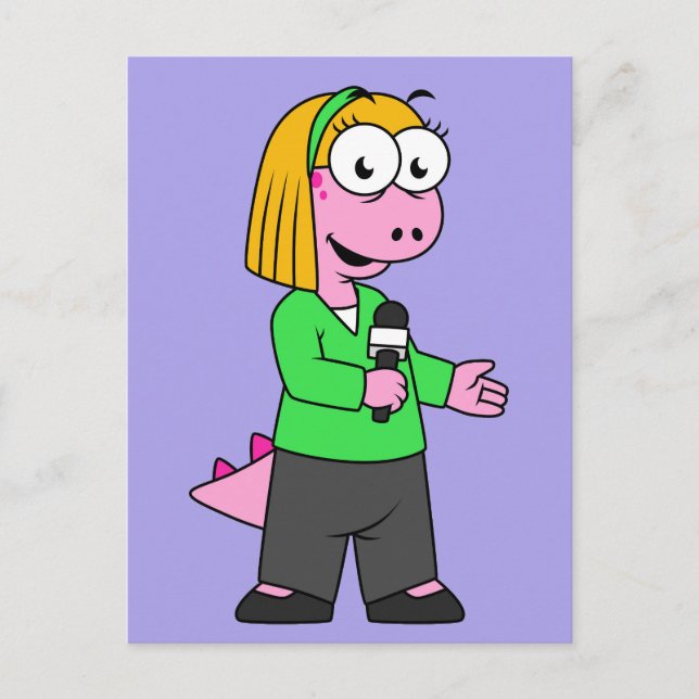 Postal Ilustracion De Un Reportero De Allosaurus News. (Anverso)