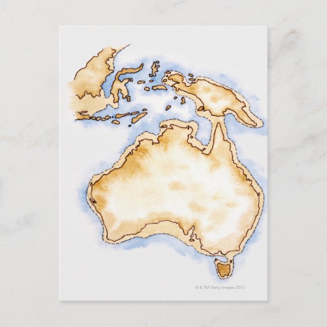 Postal Ilustracion de un simple esquema de mapa de Austra (Anverso)