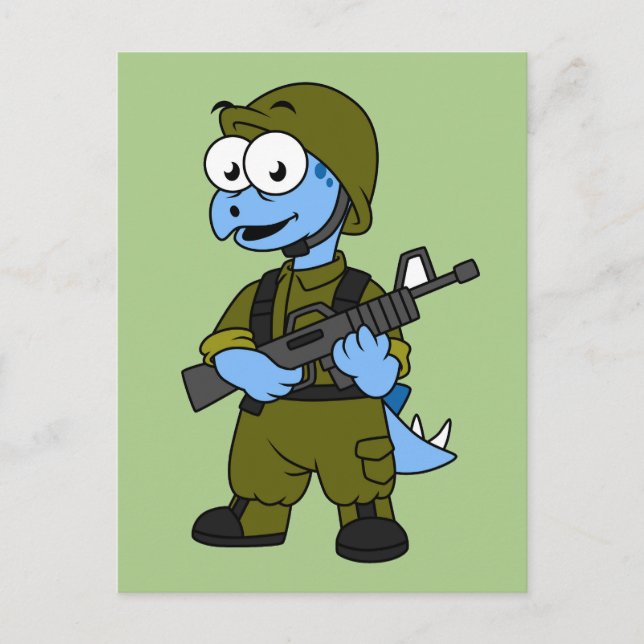 Postal Ilustracion De Un Soldado Estegosaurio. (Anverso)