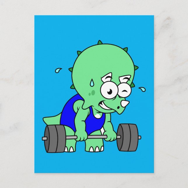 Postal Ilustracion De Un Triceratops Levantando Pesos. (Anverso)