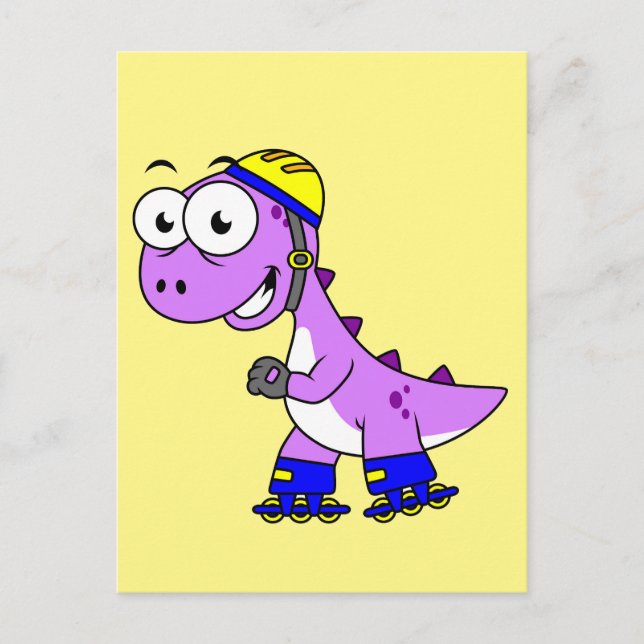 Postal Ilustración de un Tyrannosaurus Rex patinando. (Anverso)