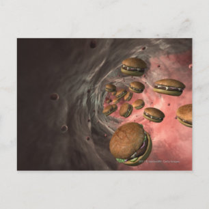 Postal Ilustracion de un vaso sanguíneo con hamburguesas