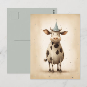 Postal Ilustracion de vaca feliz