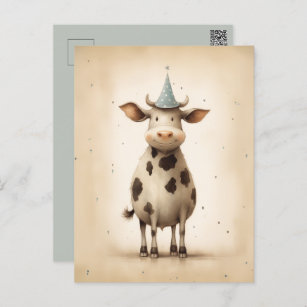 Postal Ilustracion de vaca feliz