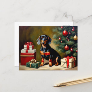 Postal Ilustracion de vacaciones de Dachshund