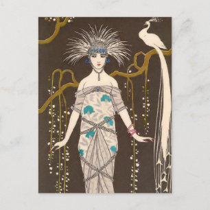 Postal Ilustracion De Vestido Extravagante Por La Noche