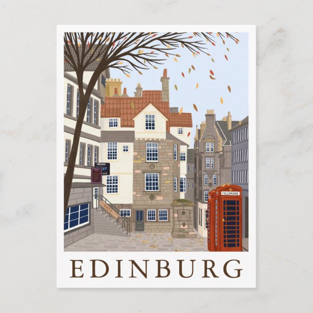 Postal Ilustración de viaje a Edimburgo Escocia (Anverso)