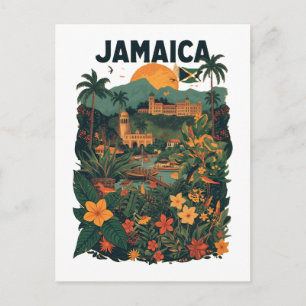 Postal Ilustración de viaje a Jamaica de estilo vintage