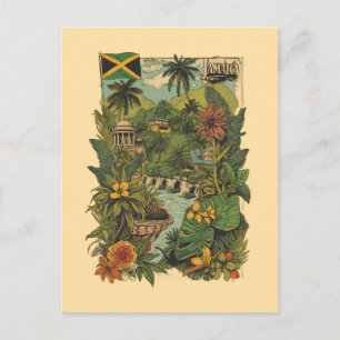 Postal Ilustración de viaje a Jamaica de estilo vintage