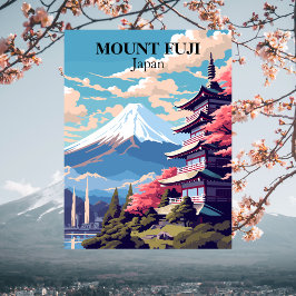 Postal Ilustración de viaje a Japón, Monte Fuji