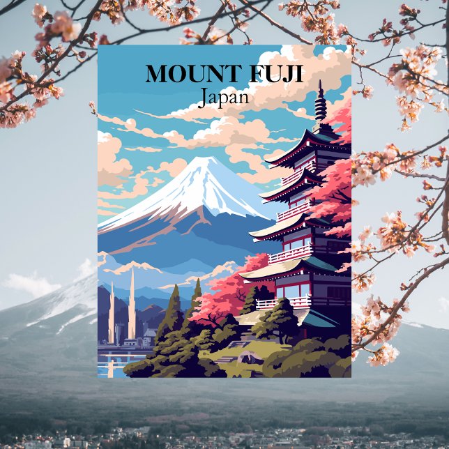 Postal Ilustración de viaje a Japón, Monte Fuji (Mount Fuji, Japan)