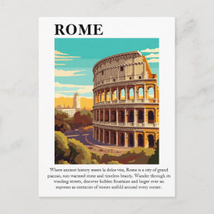 Postal Ilustración de viaje al Coliseo de Roma Retro Ital