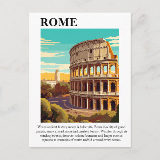 Postal Ilustración de viaje al Coliseo de Roma Retro Ital