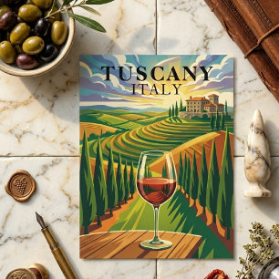 Postal Ilustración de viaje al viñedo de Toscana Italia a