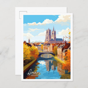 Postal Ilustracion de viaje artístico Amiens France