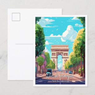 Postal Ilustracion de viaje artístico Arc de Triomphe