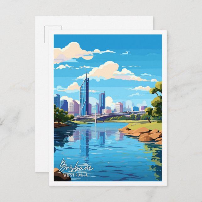 Postal Ilustracion de viaje artístico Brisbane Australia (Anverso / Reverso)