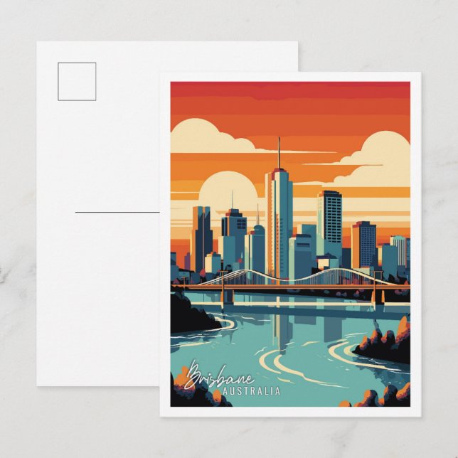 Postal Ilustracion de viaje artístico Brisbane Australia (Anverso / Reverso)