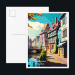 Postal Ilustracion de viaje artístico Colmar France<br><div class="desc">Colmar France Art vintage lugar de viaje ilustracion</div>