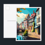 Postal Ilustracion de viaje artístico Colmar France<br><div class="desc">Colmar France Art vintage lugar de viaje ilustracion</div>