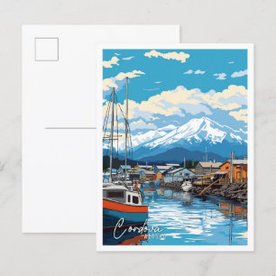 Postal Ilustracion de viaje artístico Cordova Alaska