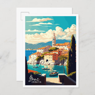 Postal Ilustracion de viaje artístico de Brac Croatia