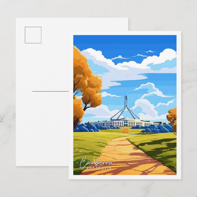Postal Ilustracion de viaje artístico de Canberra Austral (Anverso / Reverso)