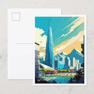 Postal Ilustracion de viaje artístico de Corea del Sur de