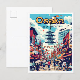 Postal Ilustracion de viaje artístico japonés Osaka