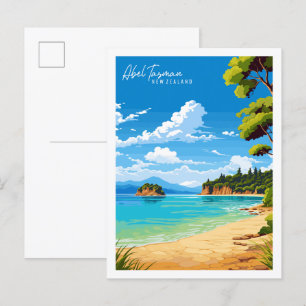 Postal Ilustracion de viaje de Abel Tasman en Nueva Zelan