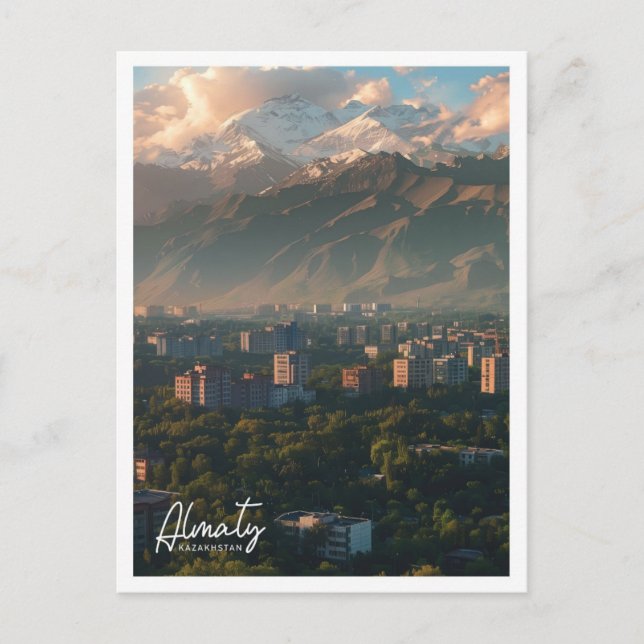 Postal Ilustracion de viaje de Almaty Kazajistán (Anverso)