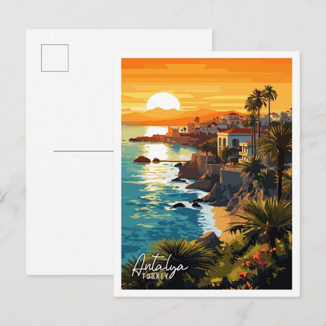 Postal Ilustracion de viaje de Antalya Turkey (Anverso / Reverso)